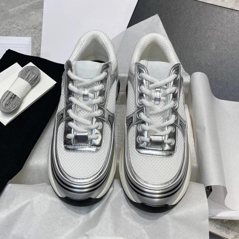 Soleist  Silver Horn King Chunky Sole Dad Trainers 25C Leather and Mesh Blend Height-Enhancing Breathable Casual Sports Shoes for Women