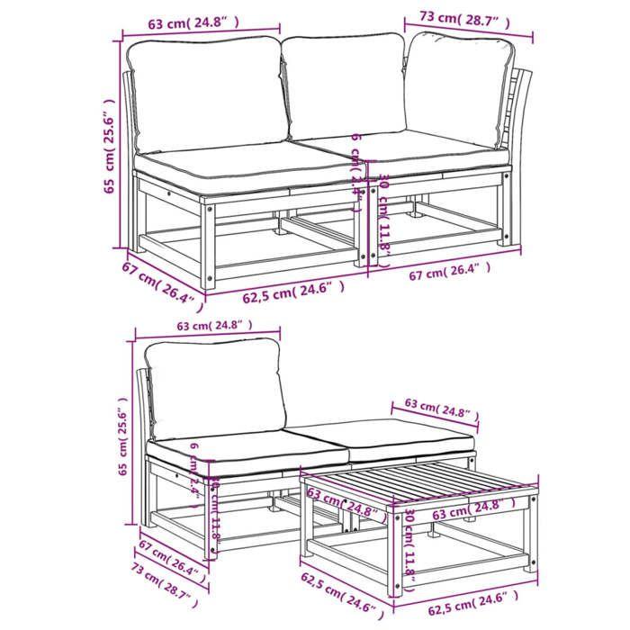 VidaXL Salon de Jardin avec Coussins 9 pcs, Canapés de Terrasse, Ensemble de Meubles de Patio, Mobilier d'Extérieur, Bois 3214321