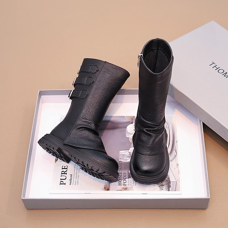 Сапоги для девочек до середины голени, модные классические детские длинные сапоги, простые, с толстой подошвой, универсальные, детские, повседневные кожаные сапоги 2024 года, новинка, хит