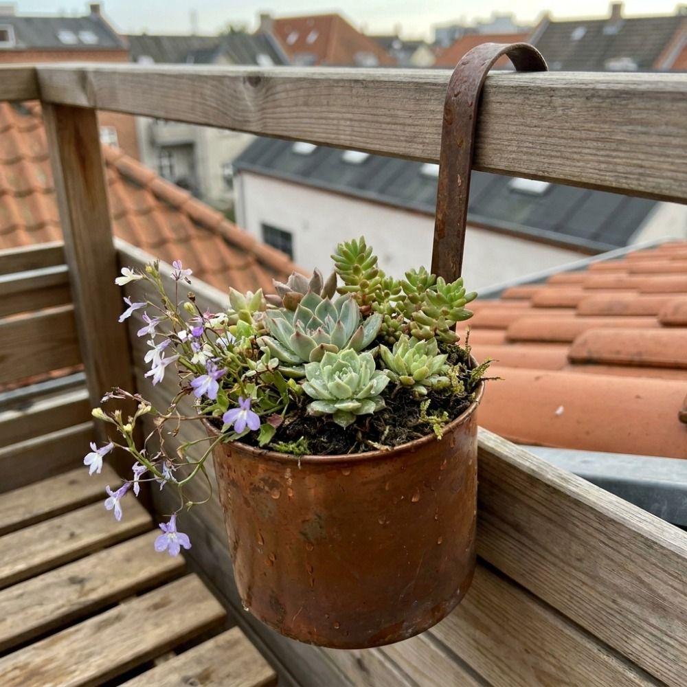 Handcrafted Wall Hanging Flower Bucket Antique Styles Rusted Iron Metal Plant Hangers Unique Rust-Proof Decoration Planter
