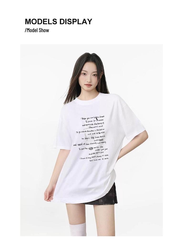 Women's Korean Style Cotton Letter Print Short Sleeve Loose T-shirt - Summer Student Fashion Top