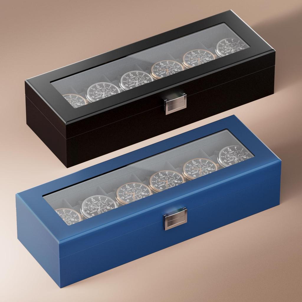 ProCase Деревянная коробка для часов с крышкой из стекла, мужская, 6 слотов