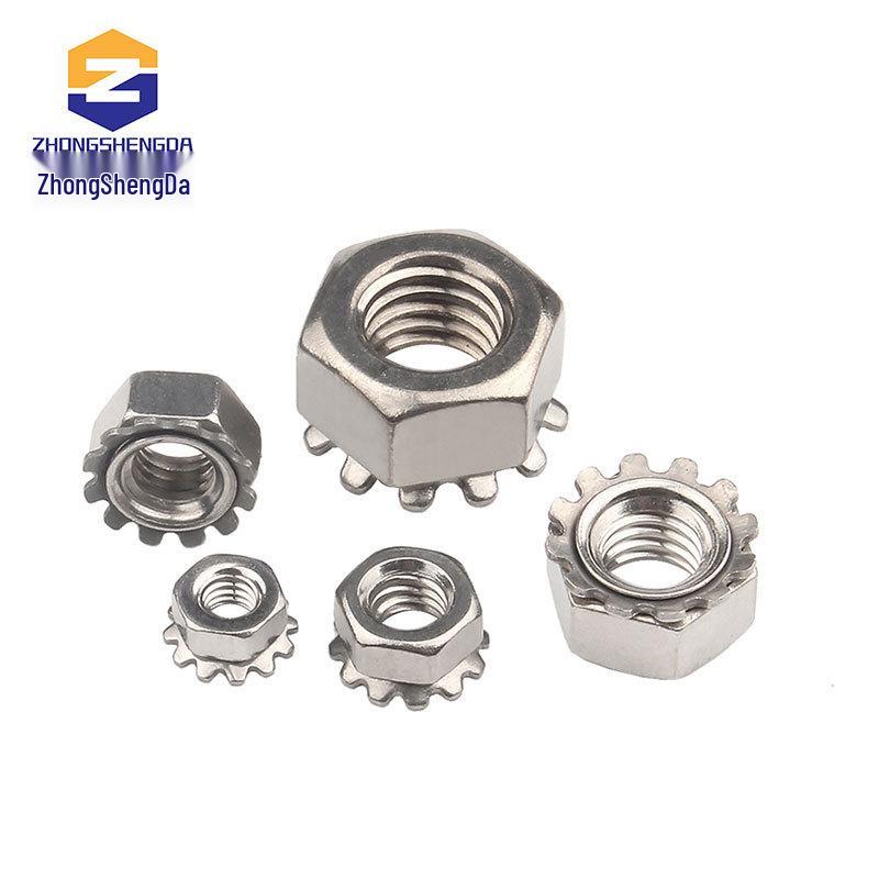 Nickel-Plated White Zinc External Tooth K-Type Cap Nut Multi-Tooth Washer M3-M8