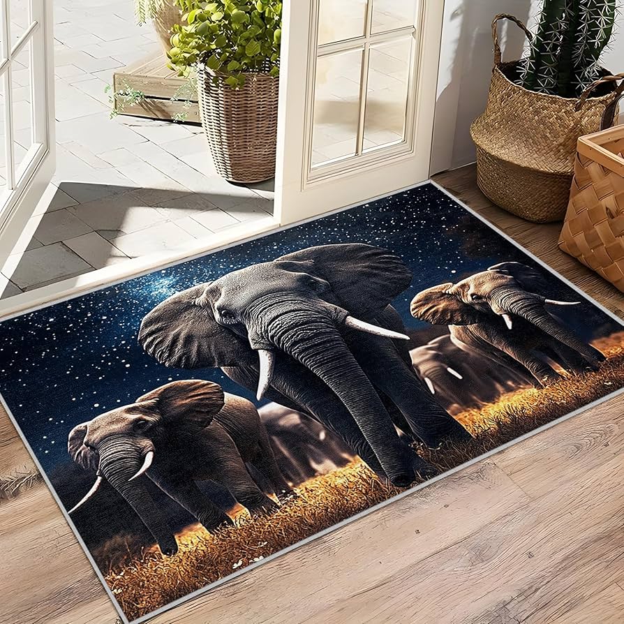 Cartoon Elephant Non-slip Rug Wild Animal Pattern Carpet for Living Room Bedroom Indoor Patio Garden Decor Mat Home Doormat
