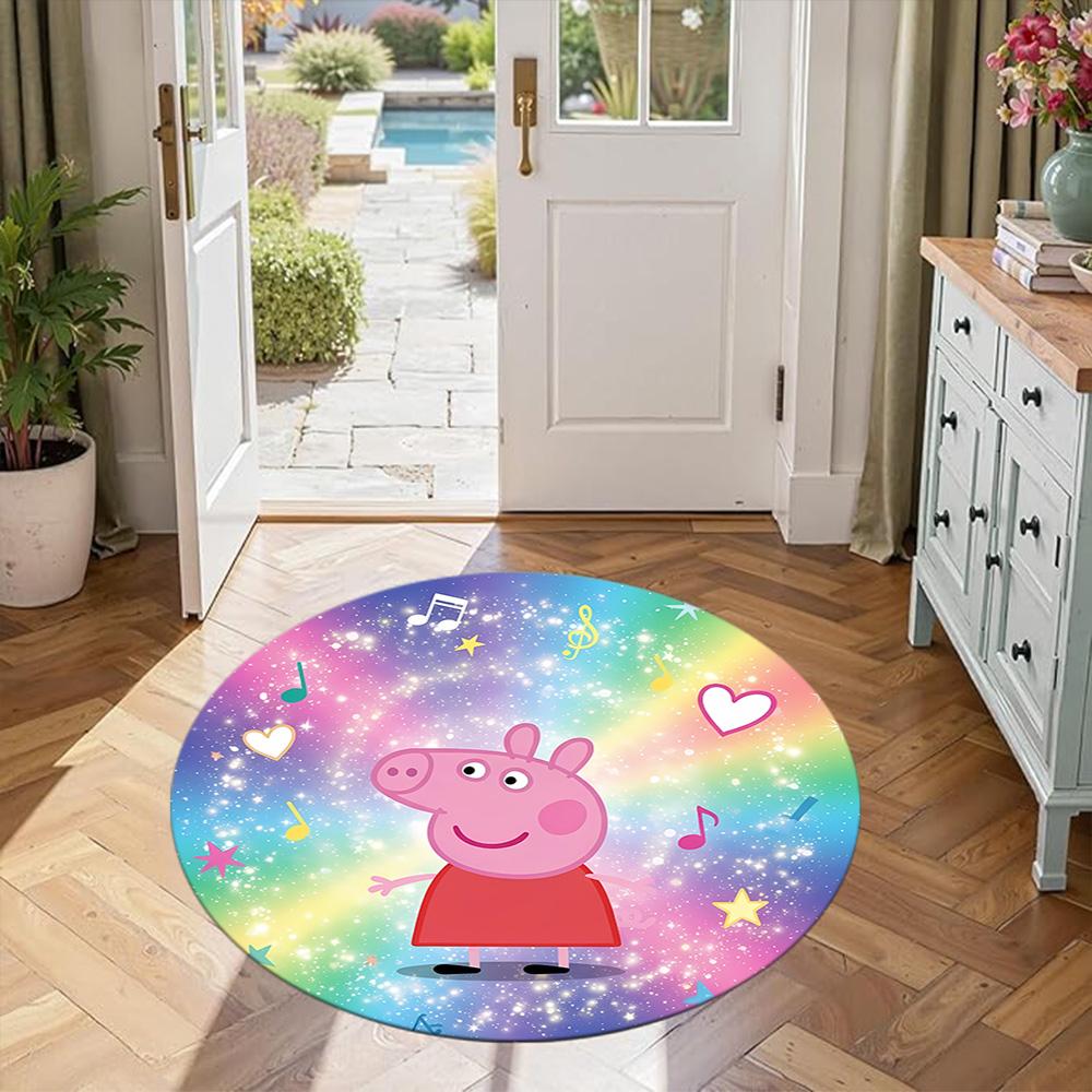 Peppa Pig Round Floor Rug Perfect for Bedrooms Outdoor Dormitory Playrooms Anti-slip Round Rug Office home decor Perfect Birthday Christmas Gift Idea