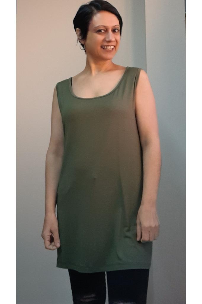 Women's Style Big Size T-Shirt Khaki Green Thick Strap Combed Cotton Viscose T-Shirt