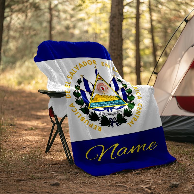 Personalized Custom Name Blanket - Coat of arms of El Salvador Print Design,Blanket for Sofa,Bed,Travel,Camping - Soft and Warm, Great Gift