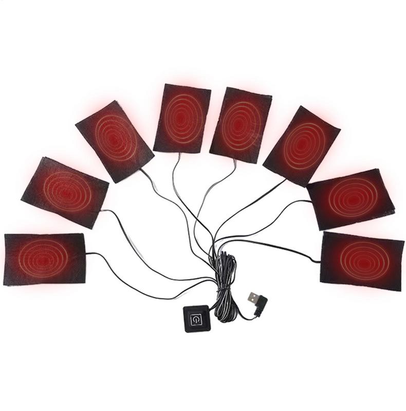 USB Электрическая грелка для одежды 8 в 1 для курток с подогревом Зимний спортивный жилет Греющий коврик Нагревательная ткань из углеродного волокна