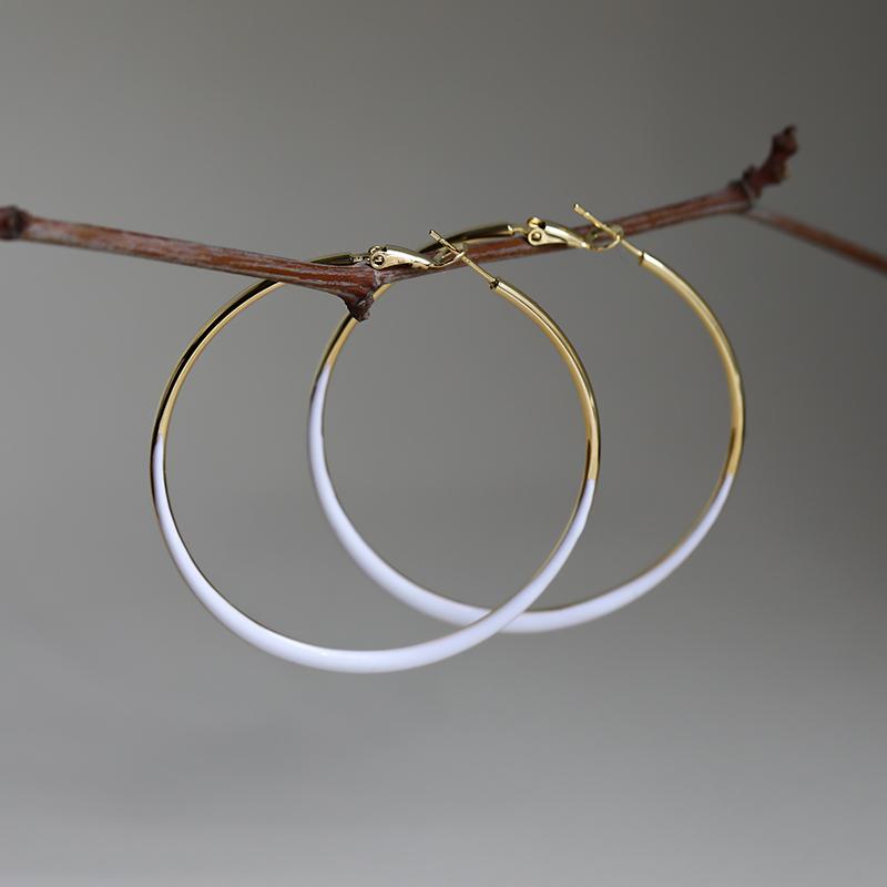 White Enamel Hoop Earrings for Women 40mm Punk Girls Ear Decoration Trendy Unusual Earrings pendientes para novia