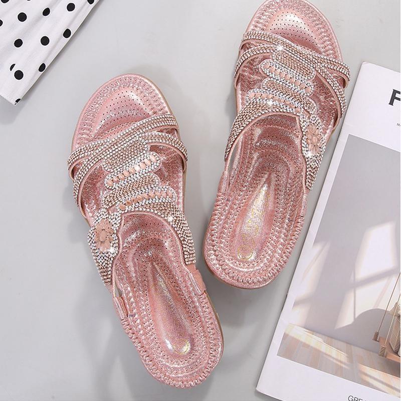 Женские модные сандалии со стразами, летние сандалии на плоской подошве, женская элегантная обувь на плоской подошве, роскошные сандалии-гладиаторы