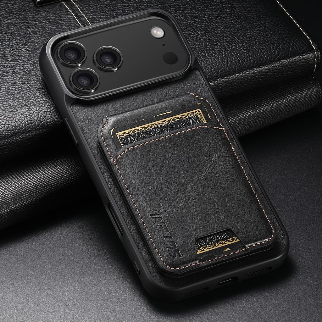 Luxury Faux Leather Oil Wax Pattern Phone Case Card Holder Bag Stand for IPhone 17 Pro Max 16 Plus 15 14 13 12