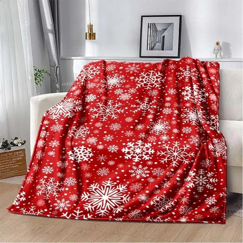 RIPRed Christmas Blanket Snowflake 3D Print Soft Cozy Flannel Blanket for Living Room Bedroom New Year Christmas Gift Home DecorR-I-P