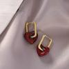 French Retro Romantic Wine Red Heart Pendant Earrings For Women Wedding Party Girls Fashion Zircon Christmas Gift Accessories