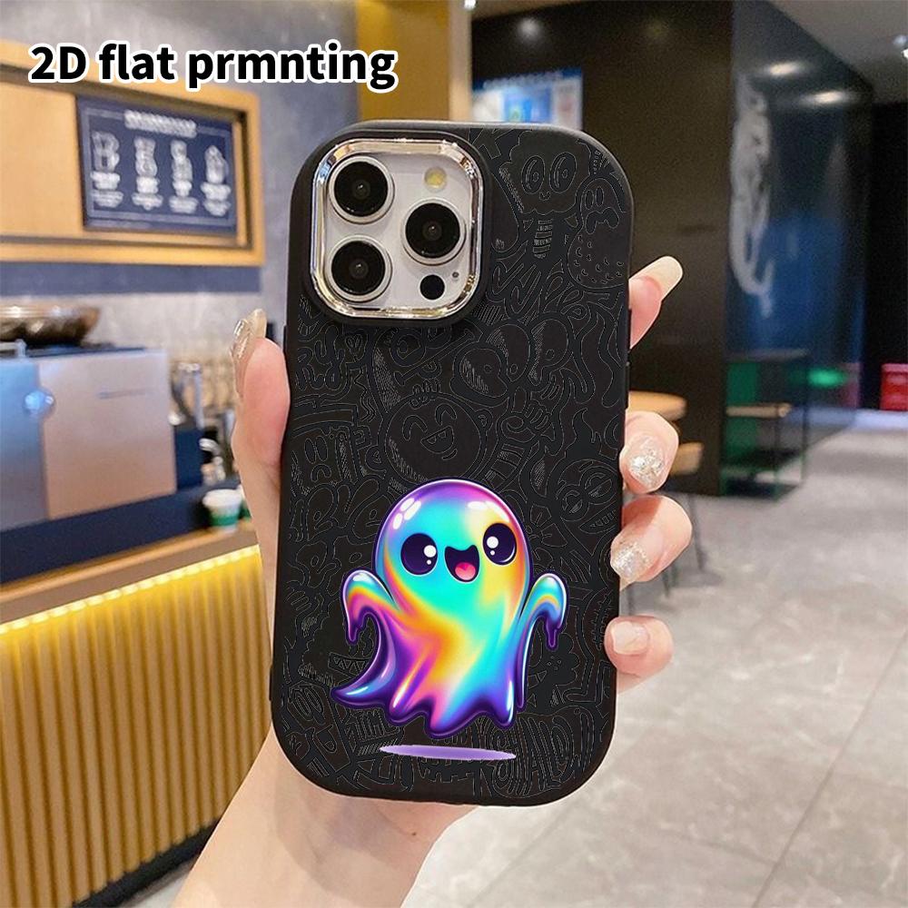 Phone case: 2D flat design suitable for iPhone 18 17 16 15 14 13 Pro cases, couple style, rainbow little ghost, Christmas and Halloween gifts