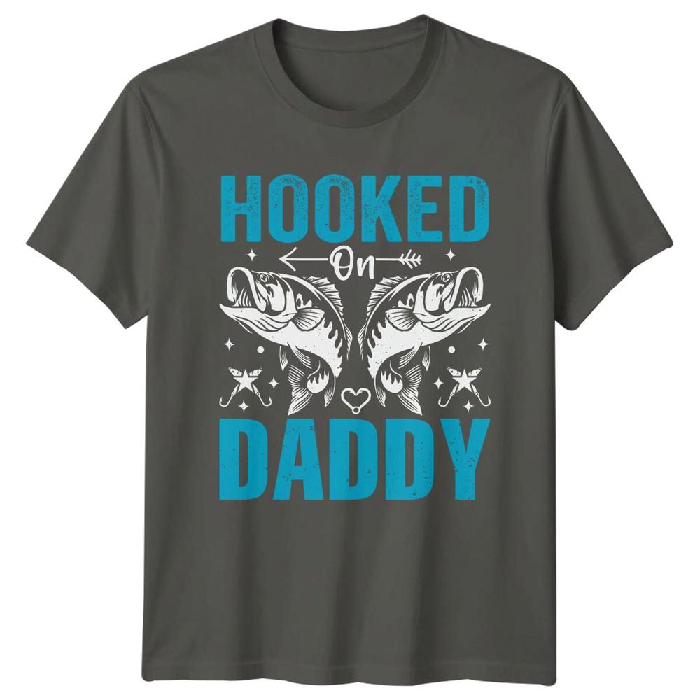 Hooked On Daddy Fish Graphic Fathers Day Fishing Lover TShirt