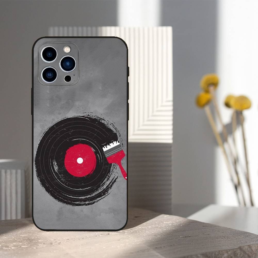 Vinyl Record DJ Art For iPhone 13,16,11,14,17,12,15,Plus,Pro Max,XS,X,XR,SE,Mini,8,7,Phone Case Soft Silicone Black
