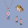 New Rainbow Colored Flower Set with Diamond Enamel Three Piece Ring Pendant Earrings Personality All Purpose Jewelry