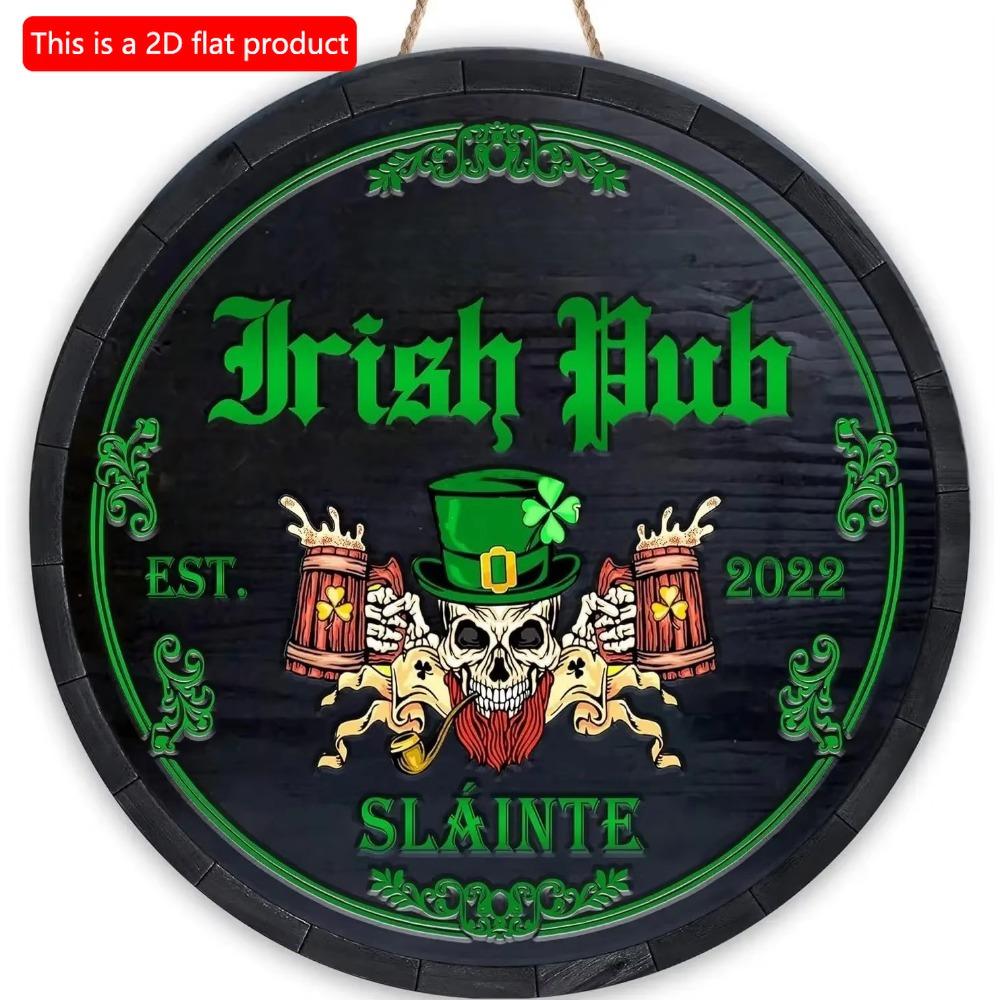 1 шт. 2d Плоский ретро-украшенный уличный ирландский бар ко Дню Святого Патрика круглый деревянный знак - 20 см, знак Lucky Grass, подходит для семейного бистро
