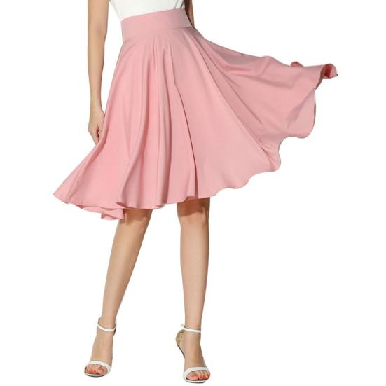 Women Skirt Elastic High Waist A-Line Style Skirt Solid Color Large Hem Skater