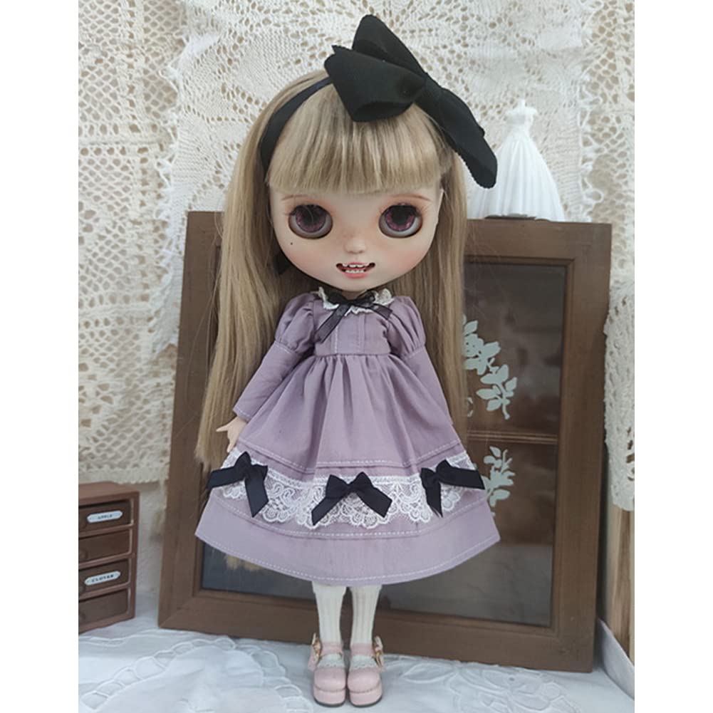 Набор одежды rakulifey для Blythe (Серый/Фиолетовый) - Включает одежду, платье и аксессуар для волос, подходит для кукол Obitsu 24