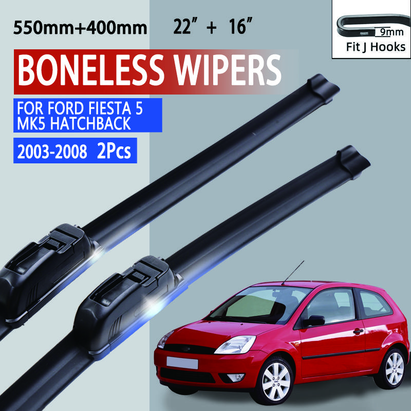 Для Ford Fiesta 5 MK5 Hatchback 2003-2008 автомобильный стеклоочиститель U-образный мягкий резиновый бескаркасный без кронштейна автомобильные дворники 22"+16"