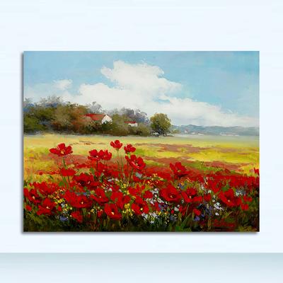 Картина на холсте, современный пасторальный постер, художественная настенная картина для гостиной, принт, абстрактный дикий красный цветок, маки, пейзаж, масло