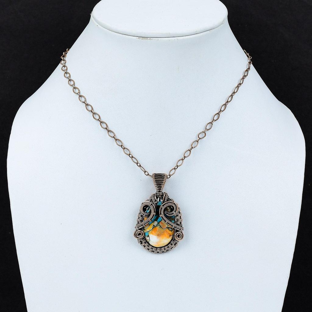 Подвеска из медной бирюзы Spiny Oyster, подвеска из медной проволоки, ювелирное изделие ручной работы, подвеска из драгоценного камня, дизайнерское ювелирное изделие из меди, подарок на годовщину