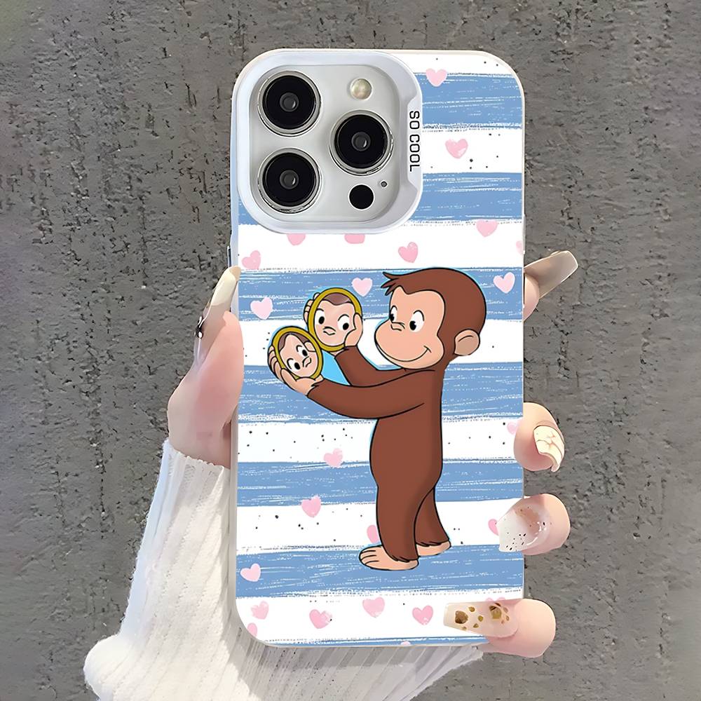 Mokey C-Curious G-George Phone Case For iPhone 17,16,15,14,13,12,11,Pro,XS,Max,Plus,Mini,SE White Candy Matte Shockproof Cover