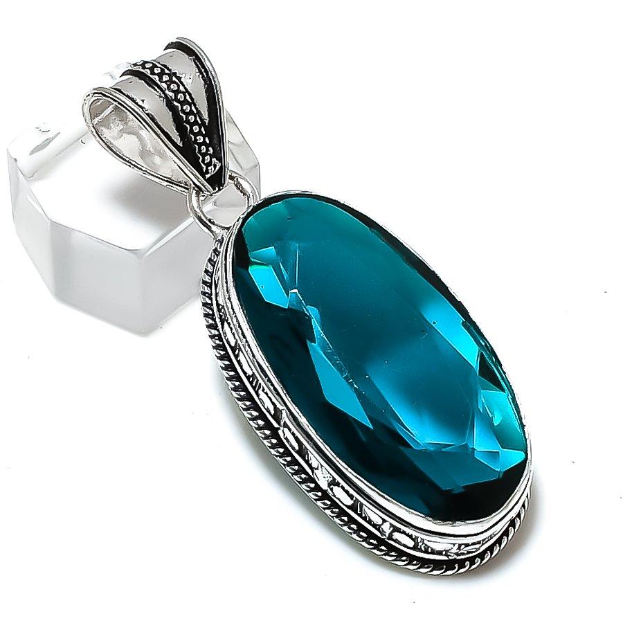 Indicolite Tourmaline Gemstone Handmade 925 Sterling Silver Pendant 2.09" V4z67