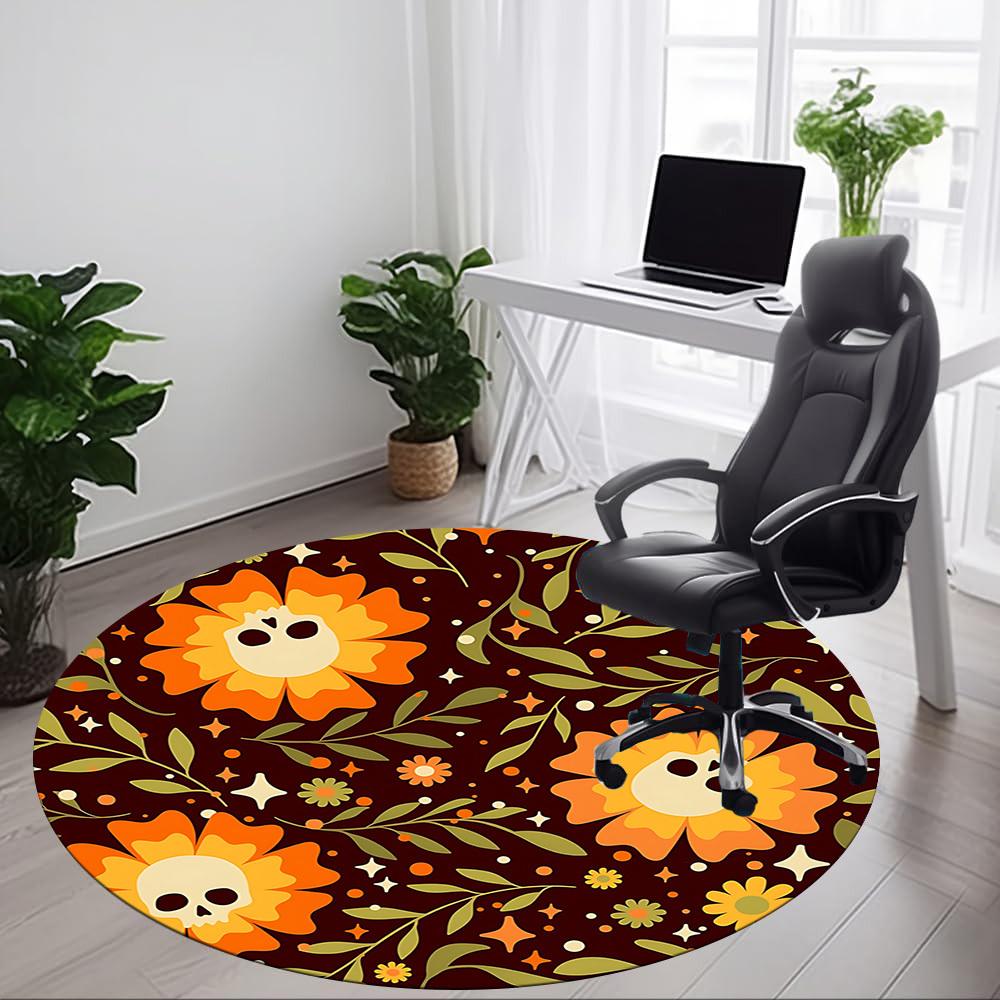 1pc Day of the Dead Floral Office Round Area Rug, Mat Suitable For Office, Under Office Chairs Bedroom Living Room Home Decor, Room Deco