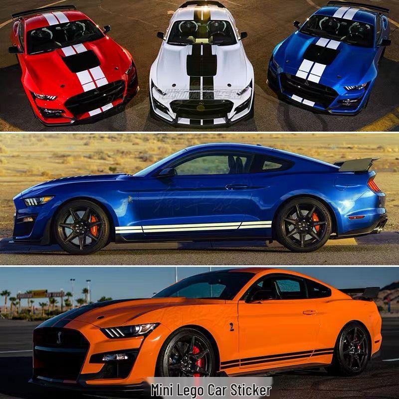 Ford Mustang GT Гоночные полосы: Наклейки на боковые юбки и капот для модифицированных автомобилей