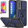 Case for Samsung Galaxy M13 - M23 5G Navy Blue + 2 Tempered Glasses, Shockproof Anti-Scratch Hard Case