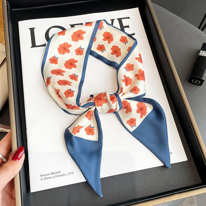 Женский длинный узкий шелковый шарф, повязка на голову, шейный галстук с принтом, роскошные брендовые аксессуары для волос, классные шарфы для девочек, лето 2021 г.