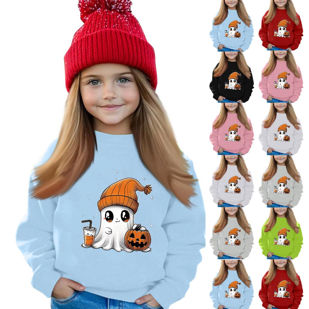 Halloween Day Girls Round Neck Pullovers For Kids Printed Baby Tops