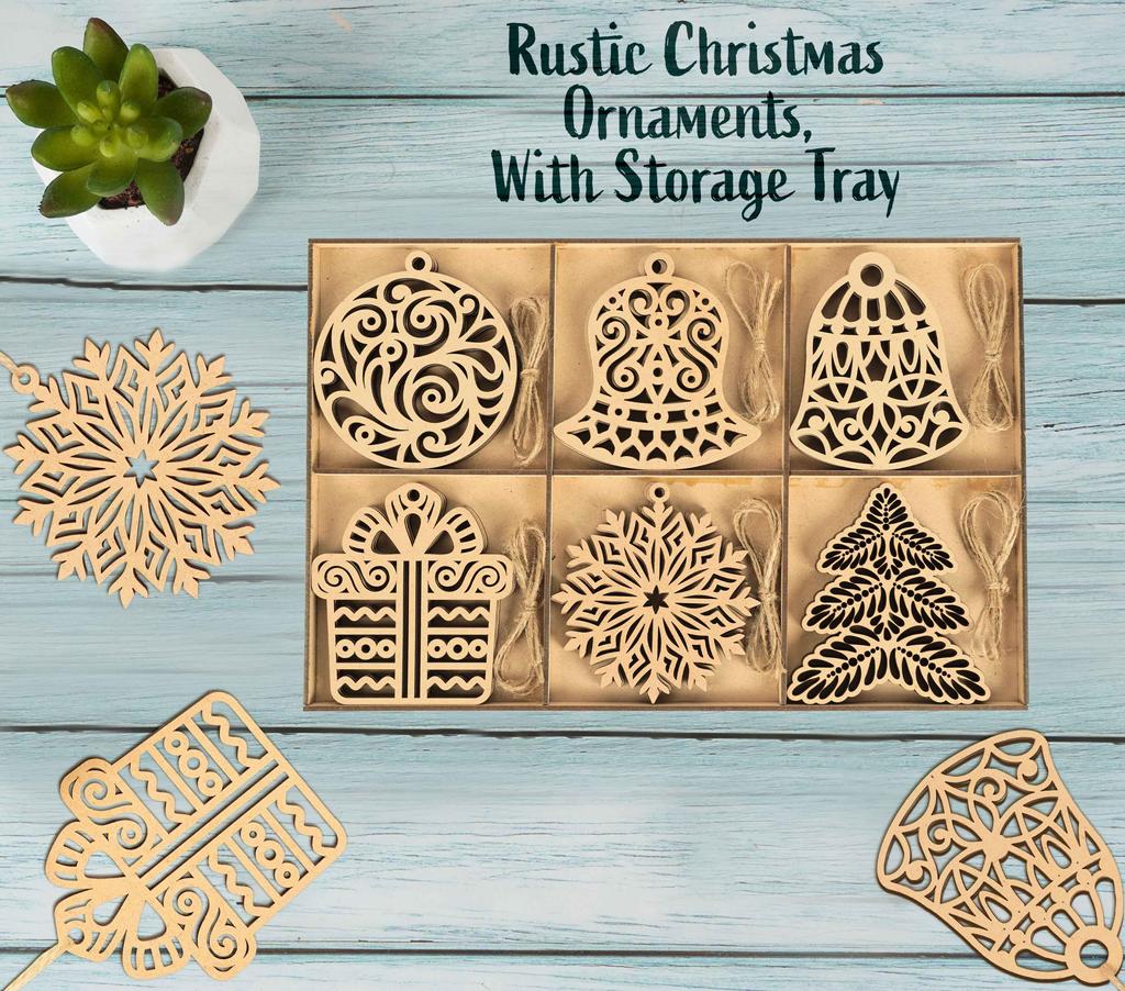 Inkdotpot 18 шт. Рождественские украшения, незаконченные деревянные лазерные вырезы в форме дерева/колокольчика, подвесное украшение