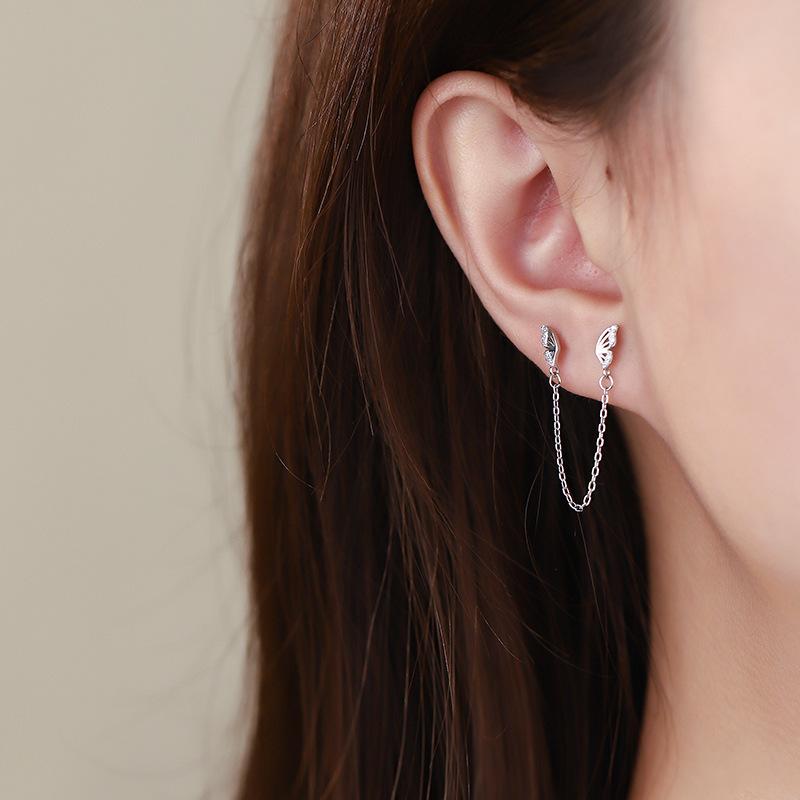 Butterfly Binocular Ears and Earrings Light Luxury Design High -level Sense Sweet Tassel Earrings