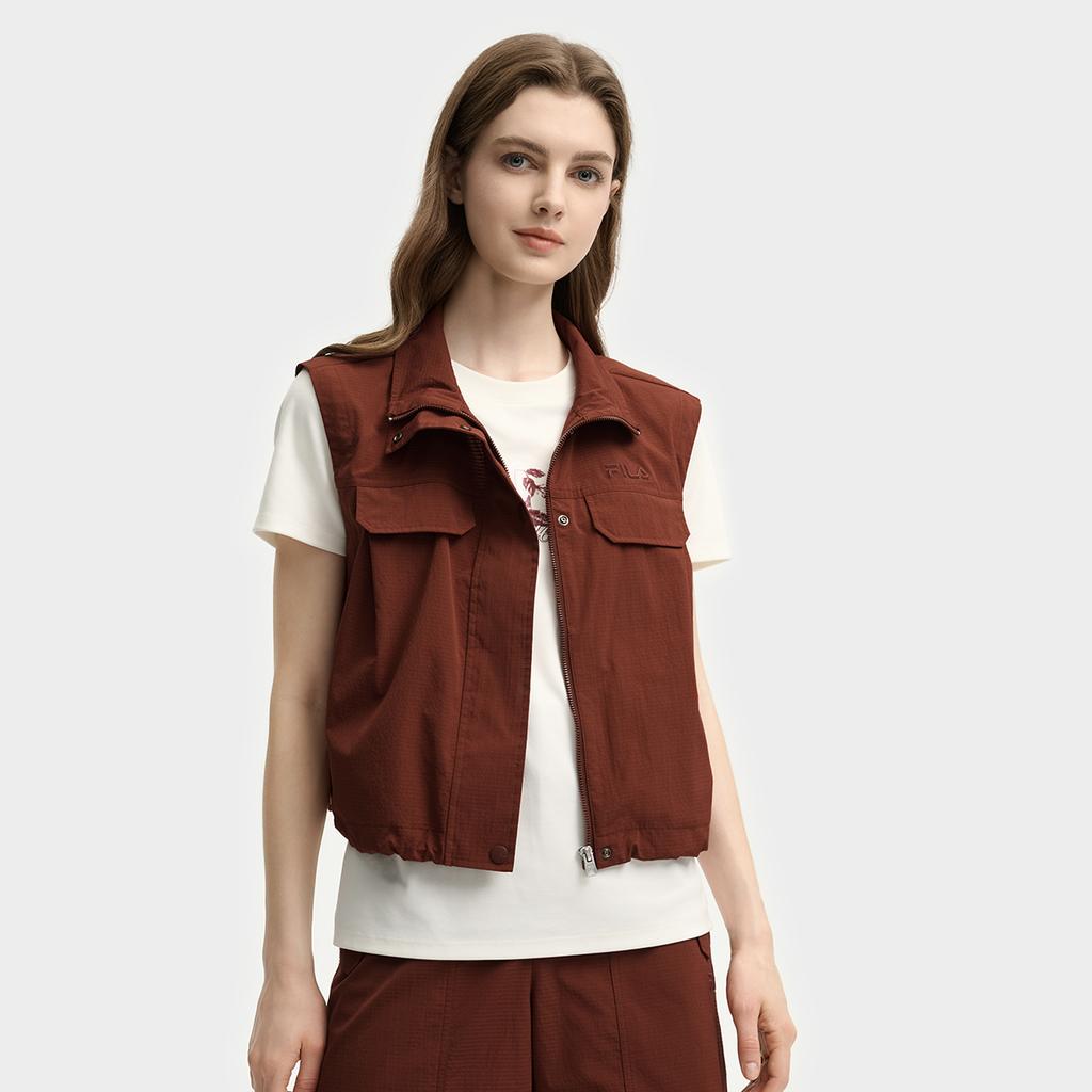 Fila Наследие Мода Повседневный Универсальный Легкий Рабочий Стиль Воротник Тканый Жилет Женские жилеты F11W538704FBN