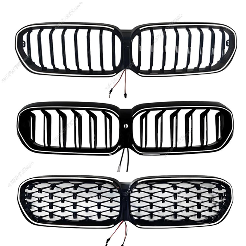 LED White Light Gloss Black Car Front Bumper Kidney Grill Grilles For BMW 5 Series G30 G31 F90(M5) LCI 2020-2023 ABS Car Styling