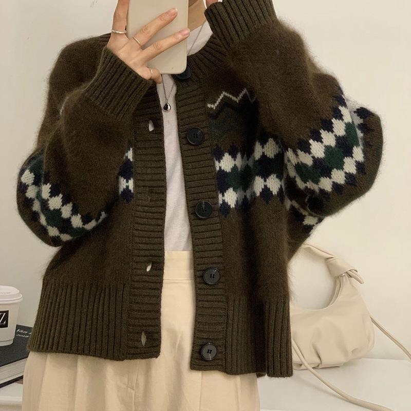 Autumn Warm Single Breasted Knitted Sweater Women Fashion Casual Jacquard Crochet Cardigan