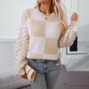 2024 European And American Autumn And Winter New Checkerboard Style Pullover Long Sleeved Knitted Round Neck Contrasting Sweater For Women