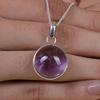 Round Amethyst Gemstone Pendant Necklace, Solid 925 Sterling Silver, Birthstone Jewelry, Gift For Her, Birthday Jewelry