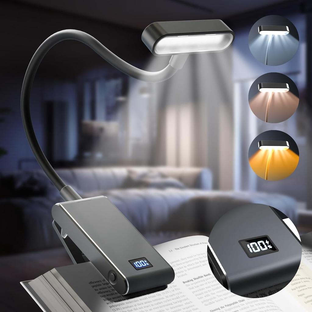 Алюминиевый аккумуляторный светильник для чтения, 3 цвета, 3 уровня яркости, пристегивающийся мини-светильник для чтения, небольшой ночник для чтения, лампа для учебы и чтения книг