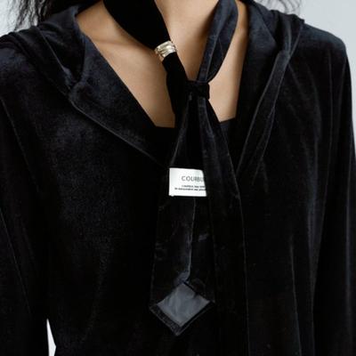 COURBUI Floral Velvet Tie Scarf (Black)