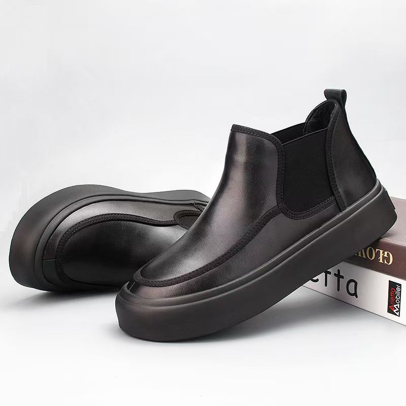 Модная Элегантная Обувь Мужская Высокие Кеды Удобные Мужские Ботинки Челси Повседневные Кожаные Ботильоны Формальная Обувь Мягкие Слипоны Боты