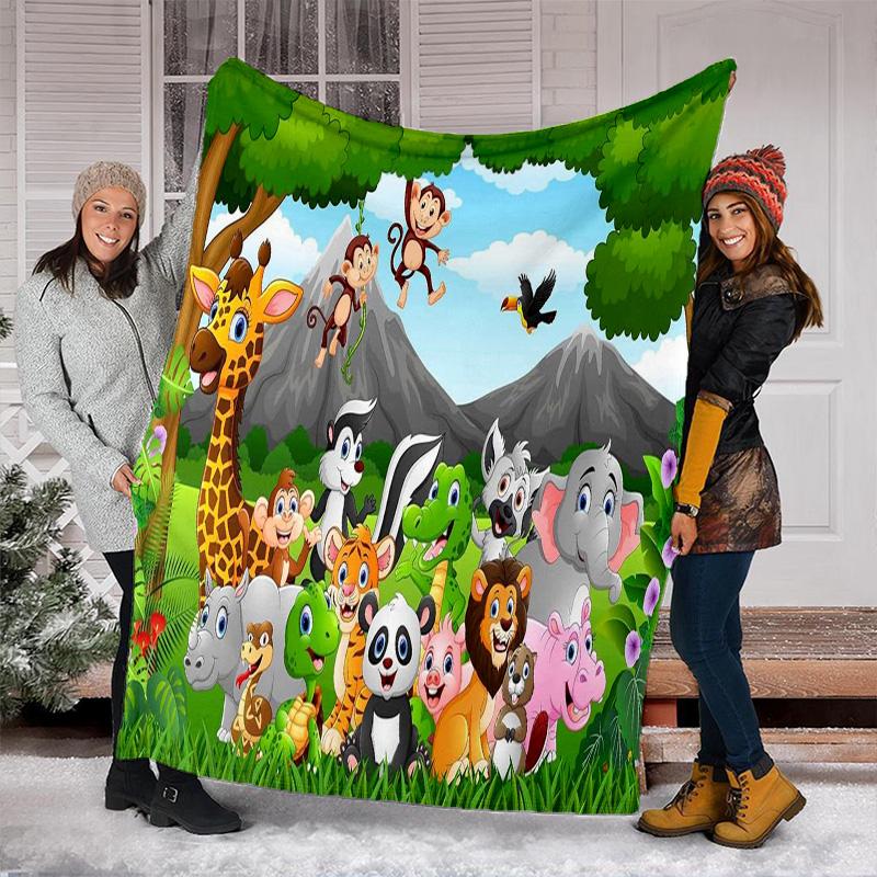 Jungle Animal Friends Plush Blanket Suitable All Seasons Soft Comfortable Sofa Office Nap Travel Birthday Gift Christmas Present