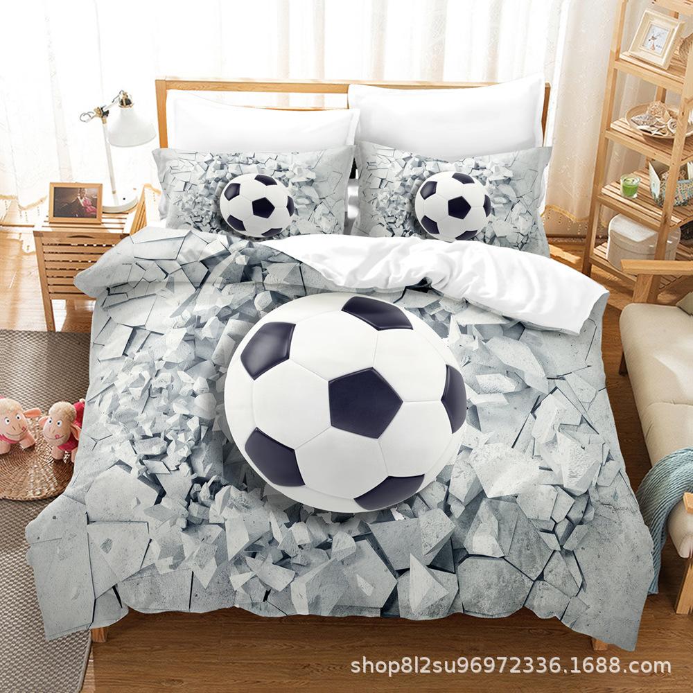 Комплект постельного белья 3D Football Series, спортивный пододеяльник и наволочка, 2/3 предмета, подходят для домашнего украшения комнат футбольных фанатов мальчиков