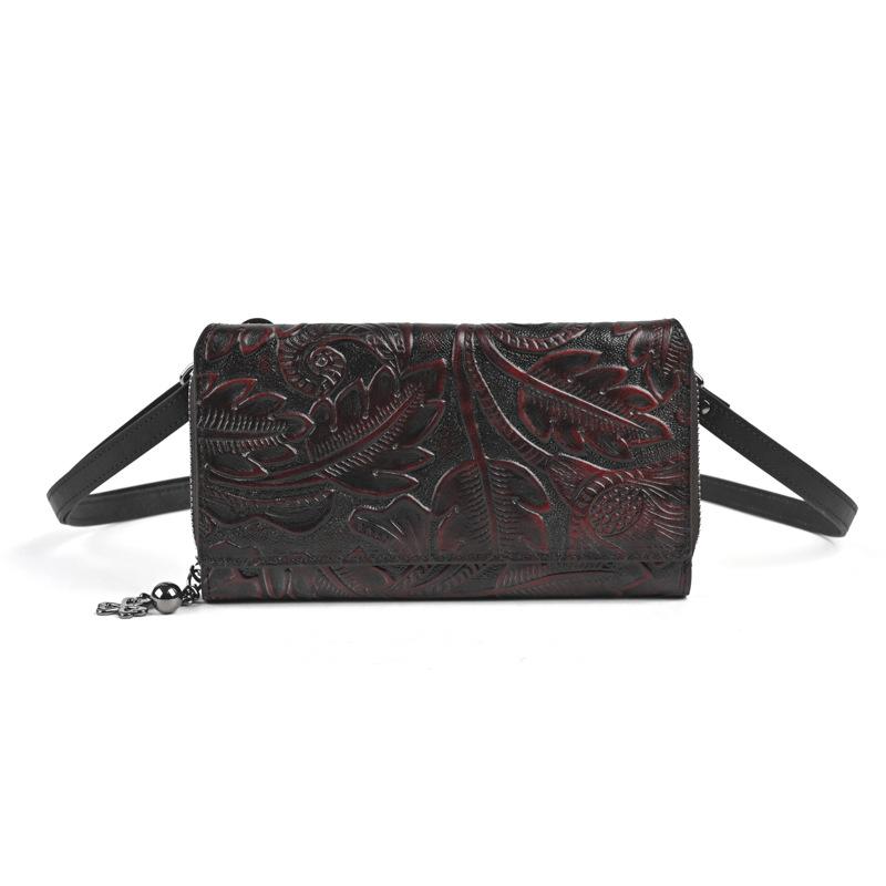 Johnature Сумка для телефона Ретро Тисненый Большая вместимость Мультикарта Женский кошелек Универсальная Маленькая сумка через плечо