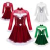 Girls Christmas Elf Costumes Shiny Sequins Figure Ice Skating Dress Christmas Dance Outfits