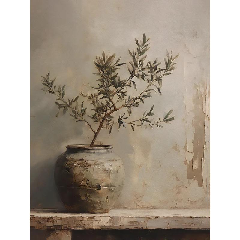 Retro Elegant Olive Tree and Lemon Canvas Poster Vase Wall Art Poster Perfect Gift for Living Room Bedroom Dormitory Home Decor