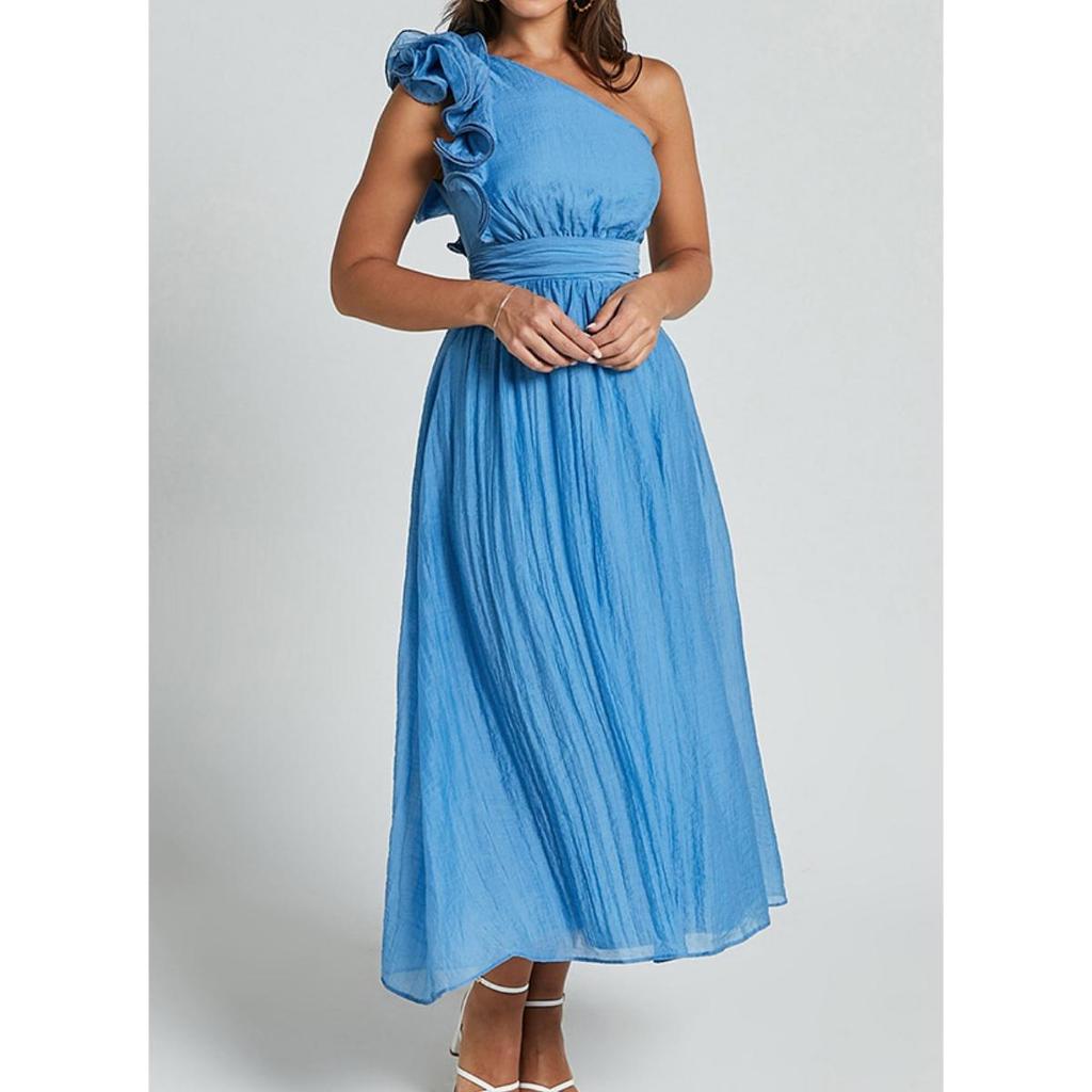 Женские платья весна-лето 2025 года, элегантное одно плечо, без рукавов, плиссированное, с высокой талией, длинное женское платье, шикарное женское праздничное платье
